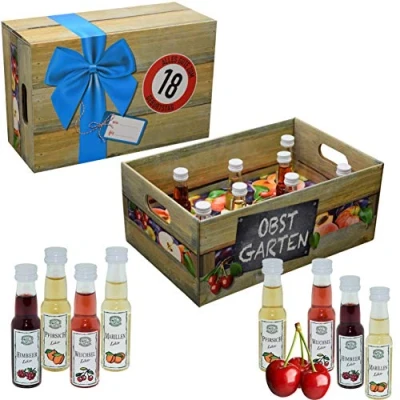 Abbildung von Obstgarten 18.Gbeurtstag · Geschenkidee für Männer und Frauen mit Alkohol 8 x Obst Likör Hochwertige Geschenkbox (Obstgarten 18)