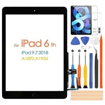 Abbildung von Touchscreen für iPad 6 2018 9,7 A1893 A1954 mit Home Taste Glas Zoll Digitizer Bildschirm Panel kostenloser gehärteter Folie, Reparatur Set (kein LCD Display, Schwarz)