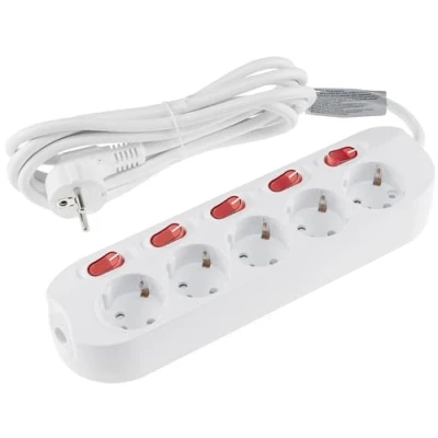 Abbildung von ChiliTec Steckdosenleiste 5 Fach Tischsteckdose mit Einzelschaltung 3m Kabel Schalter für Jede Steckdose erhöhtem Berührungsschutz Weiß