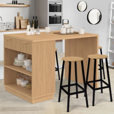 Abbildung von Ilot central mange debout 4 personnes JULIETTE 130 cm effet lattes et plateau bois IDMarket