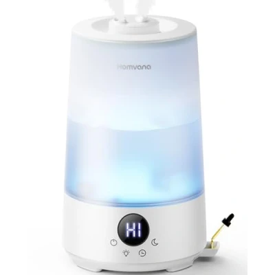 Abbildung von Homvana Luftbefeuchter Schlafzimmer Top Fill, 3.6L 360Cool Mist 34H Dauerhaft, Ruhig 16dB Klein, Kinderzimmer Baby, BPA Free, Aromadiffusor für Pflanzen 7 Color Night Light (White Tank)