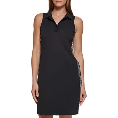 Abbildung von DKNY Damen Knot Sleeve Midi Shirt Dress Kleid, Schwarz/Efeu, 40