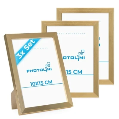 Abbildung von PHOTOLINI Bilderrahmen 3er Set, stabiles MDF Holz, mit Acrylglas, extra Zubehör