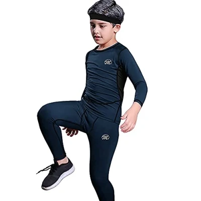 Abbildung von MeetHoo Thermounterwäsche Kinder, Funktionswäsche Set Junge Skiunterwäsche Sport Fußball Sportunterwäsche Thermounterhemd Thermounterhose für Kinder (8 16 Jahre)
