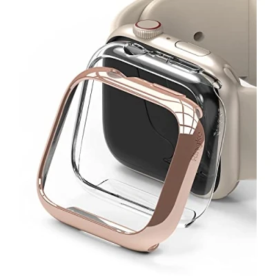 Abbildung von Ringke Slim Case [2 Stück] Kompatibel mit Apple Watch Series 9/8/7 (45mm) Hülle Schlanke und Leichte PC Schützhülle Clear &amp; Chrome Rose Gold