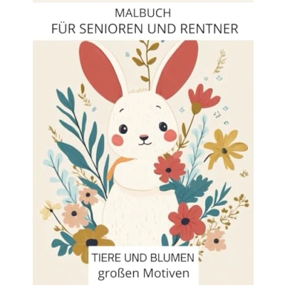 Abbildung von Malbuch mit großen Motiven für Senioren und Rentner: Einfache Blumen Tiermuster Menschen Demenz: Entspannung Erholung durch Ausmalen
