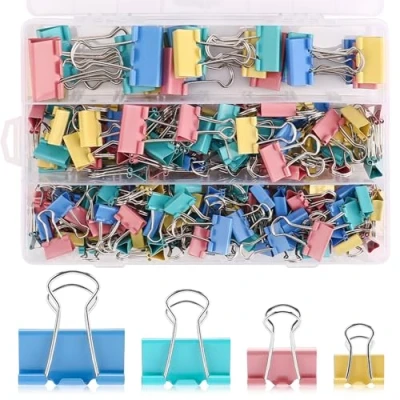 Abbildung von Mexgcom 170 Stück Foldback Klammern 15mm/19mm/25mm/32mm Papierklammern Bunt Binder Clips Metall Büroklammern Dokumenten für Schule, Büro und Haushalt