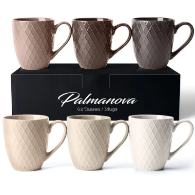 Abbildung von MIAMIO 6 x 400 ml Kaffeetassen Set/Becher Moderne Keramik Tasse Matt Kaffeetasse groß Palmanova Kollektion (Beige)