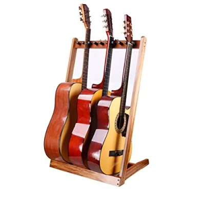 Abbildung von Hiler Punk Gitarrenständer, Mehrere Gitarrenständer aus Holz,Gitarren Bodenständer mit Filzpad Pick Slot und verstellbaren Schaumstoff Holzpfählen,Mehrere Gitarrenhalter für Zuhause oder Studio