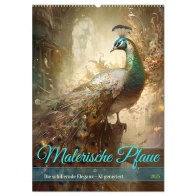 Abbildung von Malerische Pfaue (Wandkalender 2025 DIN A2 hoch), CALVENDO Monatskalender