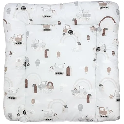 Abbildung von TupTam Baby Wickeltischauflage mit Baumwollbezug Gemustert, Farbe: Traktoren/Regenbögen/Beige, Größe: 70 x cm