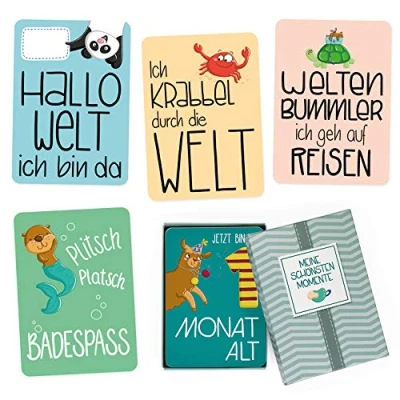 Abbildung von GLÜCKSWOLKE 40 Baby Meilensteinkarten, Motiv Auswahl Junge oder Mädchen, hochwertige Fotokarten, Babykarten Karten Set Meilensteine, besonderes Geschenk zur Geburt, Babyparty, Taufe (Jungs)