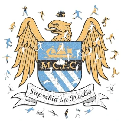 Abbildung von Iconic Puzzles, Manchester City Retro Crest, 100% ökologisch nachhaltiges Holzpuzzle mit offizieller Lizenz, Größe L, 500 Teile