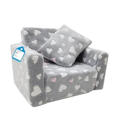 Abbildung von Odolplusz Kindersessel Mini Sessel Kinderstuhl Relaxsessel Kuschelsessel (Herzen grau + Weiss/pink)