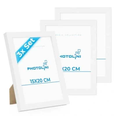 Abbildung von PHOTOLINI Bilderrahmen 3er Set, stabiles MDF Holz, mit Acrylglas, extra Zubehör