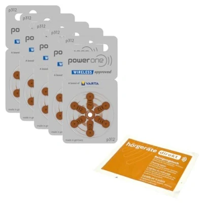 Abbildung von 30x Power One P312 Hörgerätebatterien PR41 (5X 6er Blister) + DIREKT Reinigungsbürste mit Magnet und Cerumenschlinge