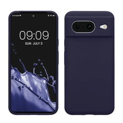 Abbildung von kwmobile Hülle kompatibel mit Google Pixel 8 Silikon Handy Case Handyhülle weiche Oberfläche kabelloses Laden Deep Ocean