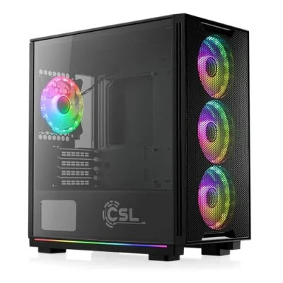 Abbildung von Gaming PC Gehäuse Lumina Midi Tower, aRGB Beleuchtung (inkl. Steuerung &amp; Akustik Sensoren), Glas Seitenteil, vormontierte Lüfter, ATX, mATX, Mini ITX, schwarz