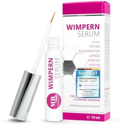 Abbildung von Testsieger 2024: Hormonfreies Wimpernserum 10ml Mit Hyaluron, Kollagen, Peptiden, Weizenprotein ohne Hormone schützt und kräftigt die Wimpern. Aloe Vera, Ginseng Panthenol.