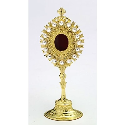 Abbildung von Reliquiare mit Kristallsteinen Messing (Höhe 20 cm)