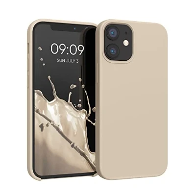 Abbildung von kwmobile Hülle kompatibel mit Apple iPhone 12 Mini Silikon Handy Case Handyhülle weiche Oberfläche kabelloses Laden Creme