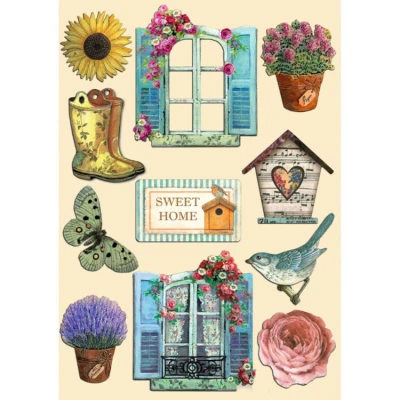 Abbildung von Stamperia Coloured Wooden Shapes for Scrapbooking, Albums, Card Making, Bullet Journalling and More, Laser Cut, Printed Enhanced Detail, Perfect Crafts Gifting (Garden) (A5)