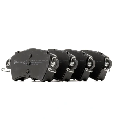 Abbildung von BREMBO P 61 065 Bremsbelagsatz exkl. Verschleißwarnkontakt mit Bremssattelschrauben ohne Zubehör PEUGEOT: 306 Kombi, 206 Schrägheck, Schrägheck