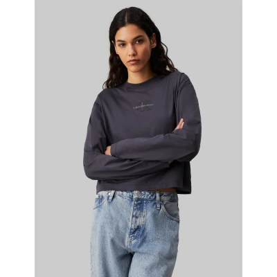 Abbildung von Calvin Klein Jeans Monologo TEE Langarmshirt, Damen, Größe: XXL, Ebony