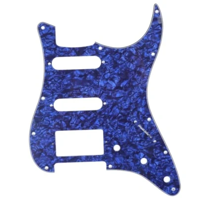 Abbildung von Musiclily HSS 11 Löcher Strat Schlagbrett Pickguard für Fender American/Mexican Standard Stratocaster Modern Style E Gitarre,4 lagig Blue Pearl
