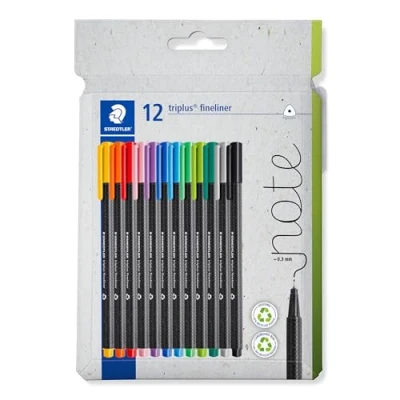 Abbildung von STAEDTLER triplus Fineliner 334, dreikant, superfeine, metallgefasste Spitze, ca. 0.3 mm, aus 97% Rezyklat, Made in Germany, Set mit 20 brillanten Farben im Kartonetui, 334 C20