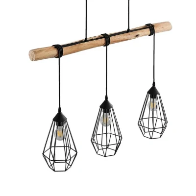 Abbildung von Lindby Hängeleuchte Eldarion, 90 cm, Holzbalken, 3 flammig