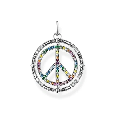 Abbildung von Thomas Sabo Damen Ketten Anhänger Peace, mit mehreren bunten Zirkoniasteinen, 925er Sterlingsilber geschwärzt, Maße: 37 x 28 mm, PE941 318 7