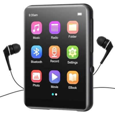 Abbildung von 64GB MP3 Player Bluetooth 5.3, HiFi Verlustfreier Ton Musik mit Lautsprecher, Voice Recorder, FM Radio, 2.4 Zoll Voller Touchscreen Gehäusekörper aus Metall MP3, Unterstützt bis zu 128 GB