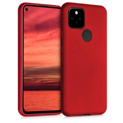 Abbildung von kwmobile Case kompatibel mit Google Pixel 5 Hülle Schutzhülle aus Silikon metallisch schimmernd Handyhülle Metallic Dunkelrot