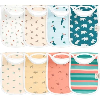 Abbildung von 8 Stück Baby Lätzchen Mädchen, Junge Anzieh Dreieckstuch Baby, Super Absorbierende Sabberlätzchen Halstuch Neugeborene, Bio Baumwolle Drool Babylätzchen (Wildscape)