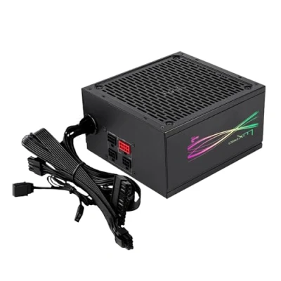 Abbildung von Aerocool LUXPRORGB750M, Semi Modular RGB 750W Netzteil, 80Plus Bronze +88%, Japanische Kondensatoren, 14cm FDB Lüfter mit APFC Technologie, ARGB kompatibel, 5 Jahre Garantie, Schwarz