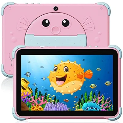 Abbildung von ascrecem Kinder Tablet 10 Zoll Android für mit WiFi Doppelkamera IPS Display Quad Core 32GB,Kindertablet ab 3 14 Jahre mädchen Junge,Kleinkind PC kindersicherer Hülle (Rose)