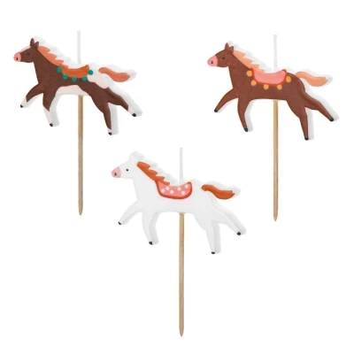 Abbildung von Geburtstagskerzen Pferde 5,8x4cm 3er Set Tortenkerzen für Kindergeburtstag Geburtstag Wachskerzen Kuchenkerzen als Tortendeko &amp; Kuchendeko Geburtstagsdeko Partydeko Weiß Braun