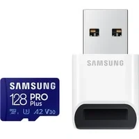 Abbildung von Samsung PRO Plus (2023) microSD, inkl. USB Kartenleser Speicherkarte (128 GB, UHS Class 3, 180 MB/s Lesegeschwindigkeit)
