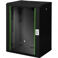 Abbildung von DIGITUS Netzwerk Schrank 19 zoll 16 HE Wandmontage 450 mm Tiefe Traglast 100 kg Unique Serie Glastür Schwarz