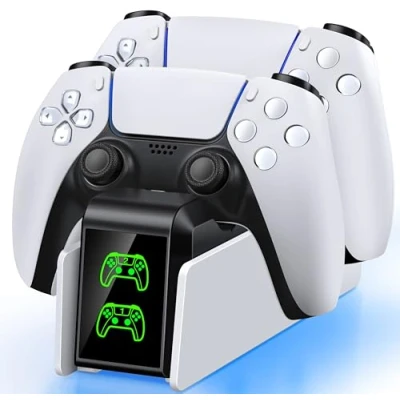 Abbildung von PS5 Controller Ladestation, Dualsense Ladeständer mit LED Anzeige, 3 Stunden Laden Schnellladestation für Playstation 5 Controller, Zubehör