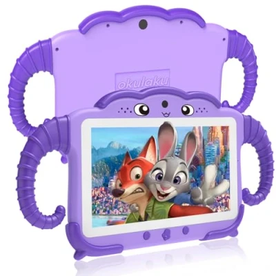 Abbildung von Kinder Tablet 7 Zoll Kids für ab 3 14 Android Kindertablet mit Hülle 2GB+32GB Kindersicherung GMS Certified Kleinkind WiFi Dual Kamera Google Play Store Mädchen Junge Lila