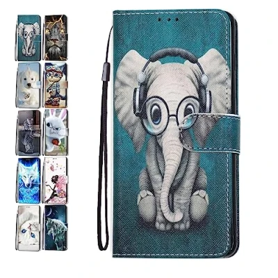 Abbildung von Hülle für Samsung Galaxy A12 4G 5G Leder Tasche Flip Case Mädchen Jungs Muster Design Etui Schutzhülle Cover Handyhülle Elefant