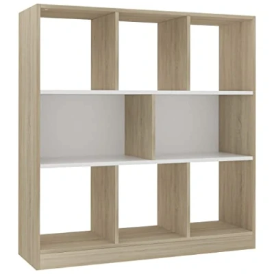 Abbildung von vidaXL Bücherregal mit 8 großen Fächern Standregal Aktenregal Wandregal Raumteiler Raumtrenner Regal Weiß Sonoma Eiche 97,5x29,5x100cm Holzwerkstoff