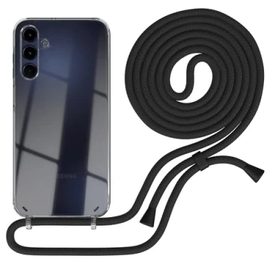Abbildung von EAZY CASE Handykette kompatibel mit Samsung Galaxy A15 Kette zum Umhängen für Hülle Band aus Silikon stoßfeste transparente Handyhülle als Fallschutz in Schwarz Clips
