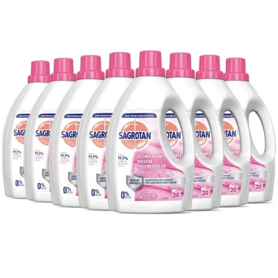 Abbildung von SAGROTAN Sensitiv 8 x 1,5l Wäsche Hygienespüler (Vorratspack, [8 St. Desinfektionsspüler für hygienisch saubere 0% Farb &amp; Duftstoffe)
