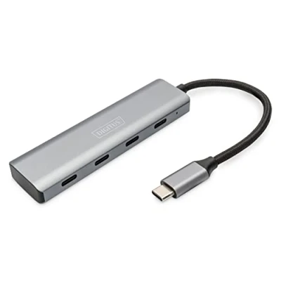 Abbildung von DIGITUS USB C Hub 4 Ports 3.1 Gen 1 4X bis zu 5 Gbit/s Plug &amp; Play Aluminiumgehäuse dunkelgrau