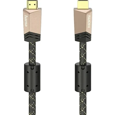 Abbildung von Hama HDMI Kabel 2.0 B (premium, Stecker, Kabel, 18 Gbit/s, 4K, HDR, Full Metall, vergoldet, 0,75 m) schwarz/braun