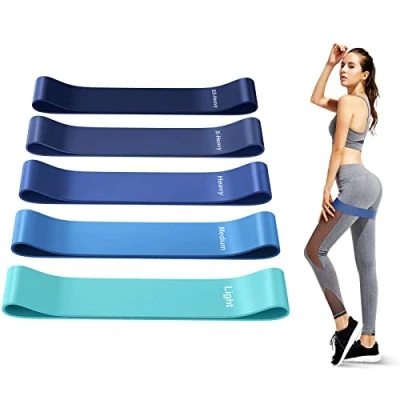 Abbildung von Fitnessbänder [5er Set] Widerstandsbänder mit 5 Widerstandsstufen, Hautfreundlich Resistance Bands Tragebeutel, Gymnastikband für Yoga,Pilates,Kniebeugen,Stretching