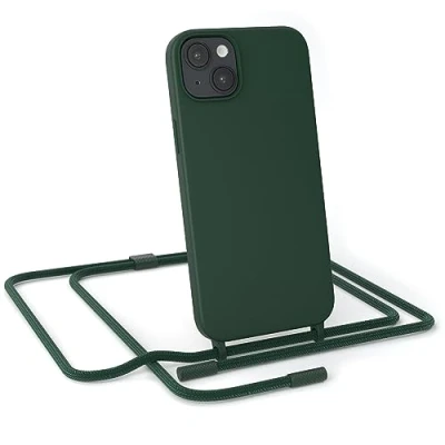 Abbildung von EAZY CASE Handykette Silikon Premium kompatibel mit iPhone 14 Plus Handyhülle Umhängeband, Handykordel Schutzhülle, Silikonhülle, Hülle Band, Kette für Smartphone, Pinien Grün
